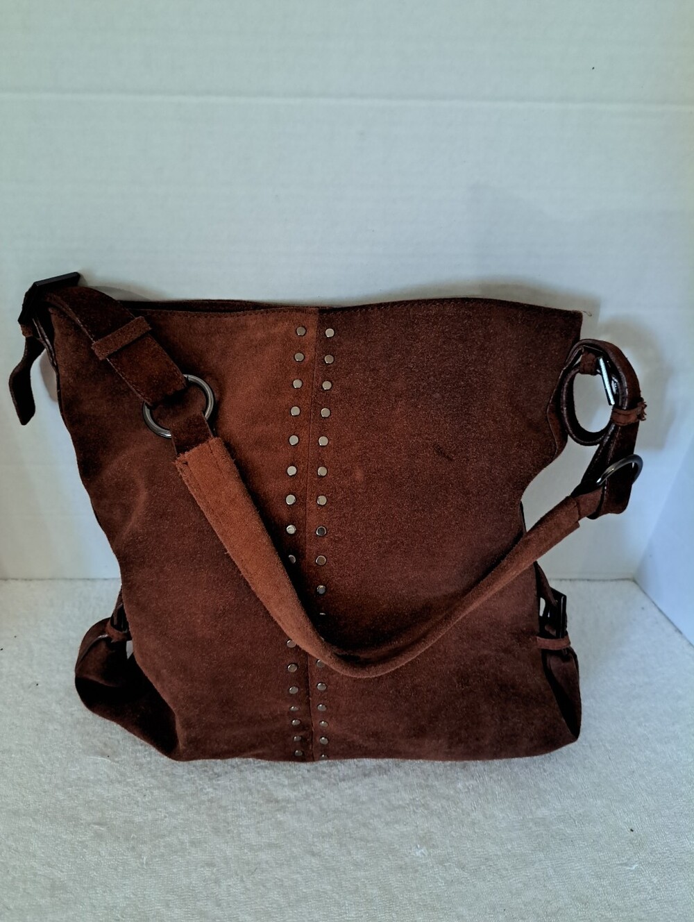 Rust Brown Suede Studded Shoulder Bag
